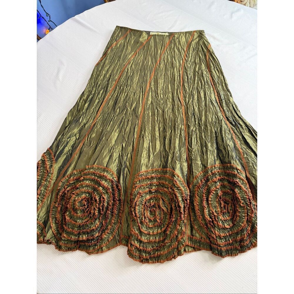 Sugar Lips Vintage Green Tiered Boho Cottagecore Maxi Skirt Size Medium